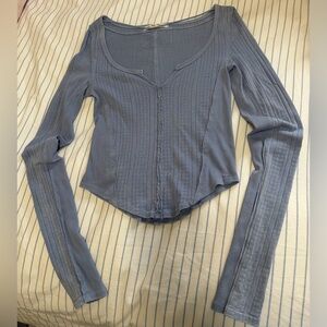 We The Free Dusty Blue Long Sleeve Top